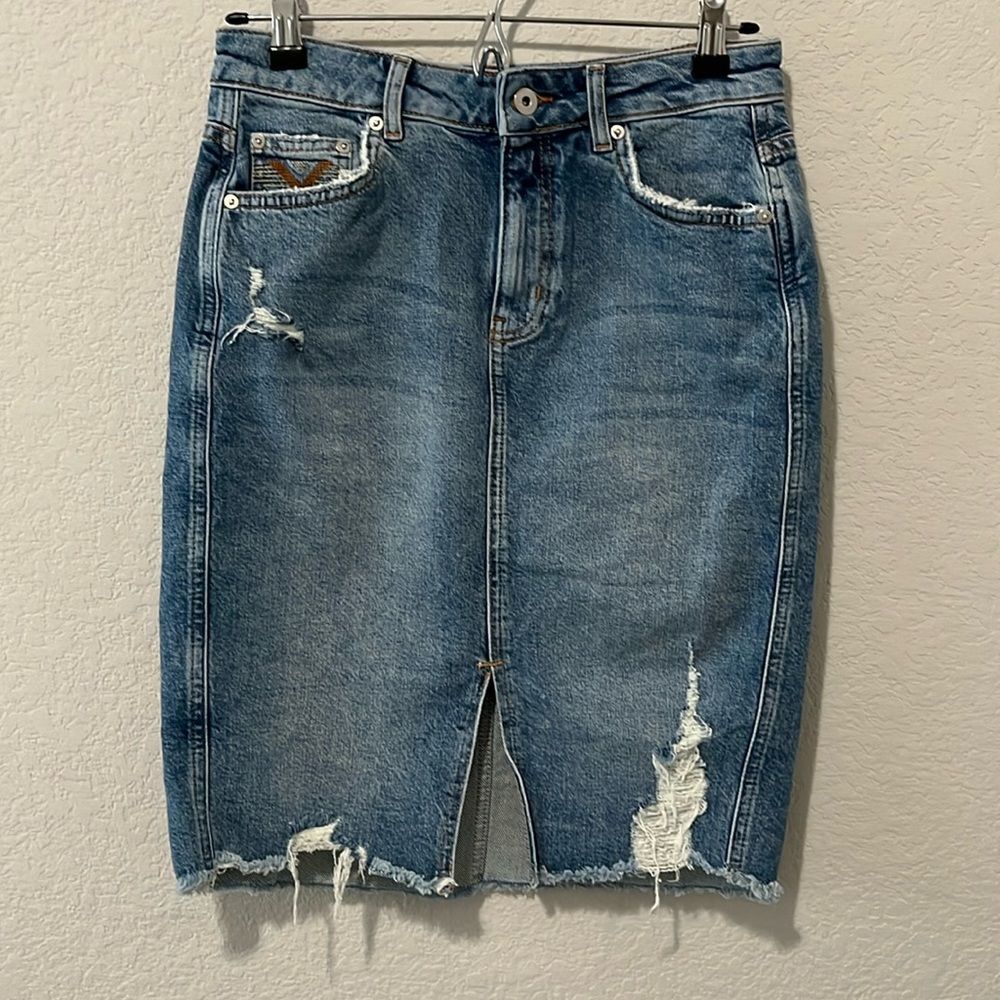 ANTHROPOLOGIE Pilcro and the Letterpress Denim Pencil Midi Skirt, Size 2